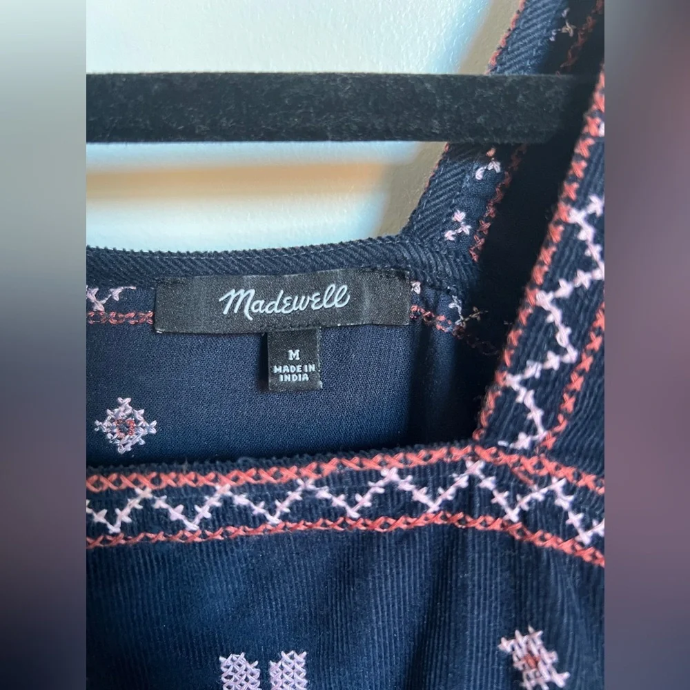 Madewell Embroidered Corduroy Button Back Peplum Top - Picture 2 of 6